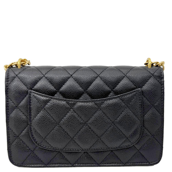 CHANEL Sweet Heart Flap Quilted Leather Wallet On Chain Crossbody Bag Black