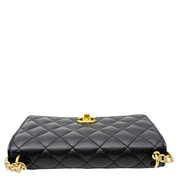 CHANEL Sweet Heart Flap Quilted Leather Wallet On Chain Crossbody Bag Black