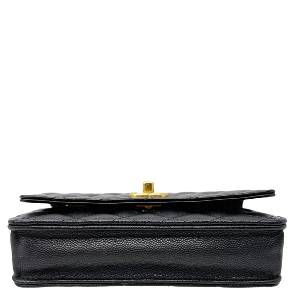 CHANEL Sweet Heart Flap Quilted Leather Wallet On Chain Crossbody Bag Black