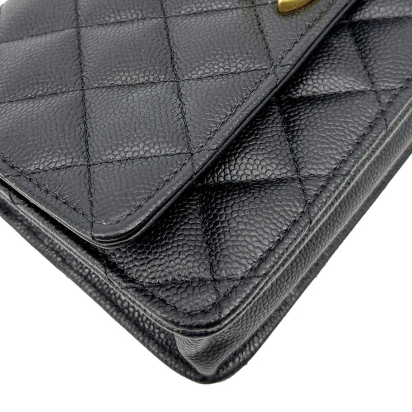 CHANEL Sweet Heart Flap Quilted Leather Wallet On Chain Crossbody Bag Black