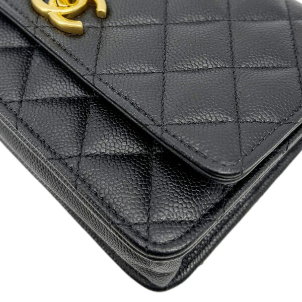 CHANEL Sweet Heart Flap Quilted Leather Wallet On Chain Crossbody Bag Black