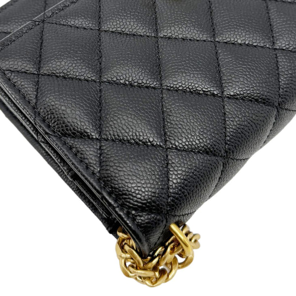 CHANEL Sweet Heart Flap Quilted Leather Wallet On Chain Crossbody Bag Black