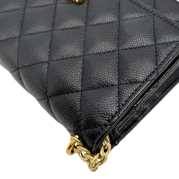 CHANEL Sweet Heart Flap Quilted Leather Wallet On Chain Crossbody Bag Black