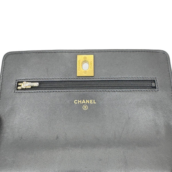 CHANEL Sweet Heart Flap Quilted Leather Wallet On Chain Crossbody Bag Black