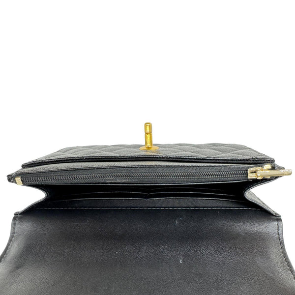 CHANEL Sweet Heart Flap Quilted Leather Wallet On Chain Crossbody Bag Black