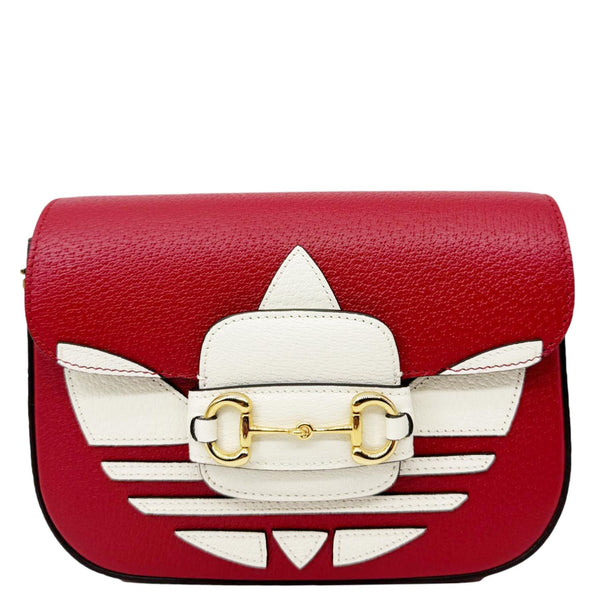 GUCCI X ADIDAS Horsebit 1955 Small Dollar Calfskin Leather Crossbody Bag Red 658374