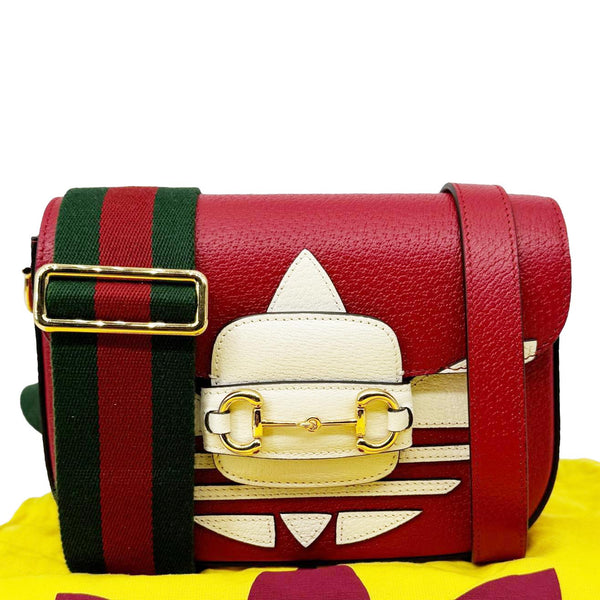 GUCCI X ADIDAS Horsebit 1955 Small Dollar Calfskin Leather Crossbody Bag Red 658374