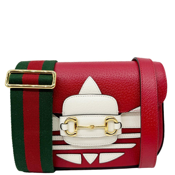 GUCCI X ADIDAS Horsebit 1955 Small Dollar Calfskin Leather Crossbody Bag Red 658374