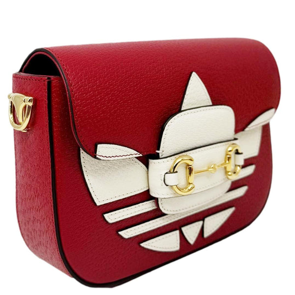 GUCCI X ADIDAS Horsebit 1955 Small Dollar Calfskin Leather Crossbody Bag Red 658374