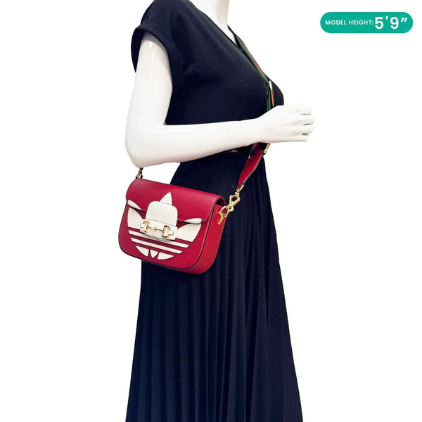 GUCCI X ADIDAS Horsebit 1955 Small Dollar Calfskin Leather Crossbody Bag Red 658374