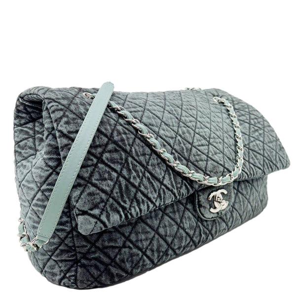 CHANEL Denimpression Flap XXL Distressed Denim Shoulder Bag Navy Blue