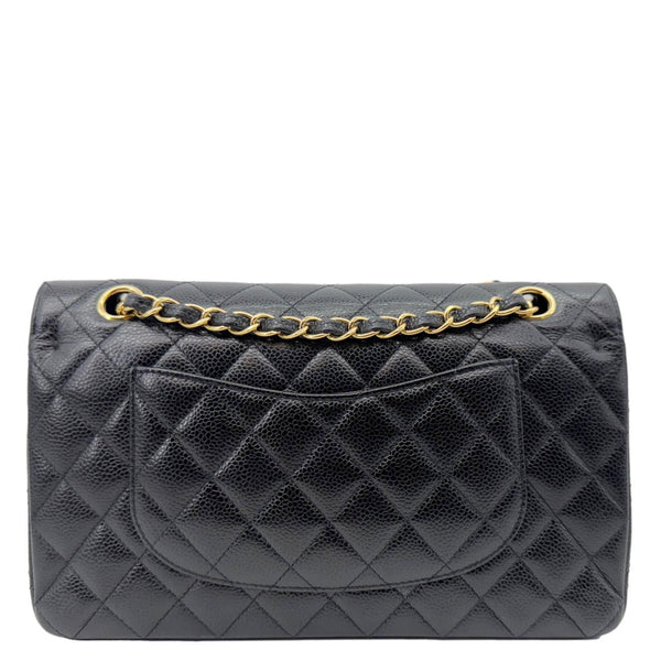 CHANEL Classic Double Flap Medium Quilted Caviar Leather Shoulder Bag Black