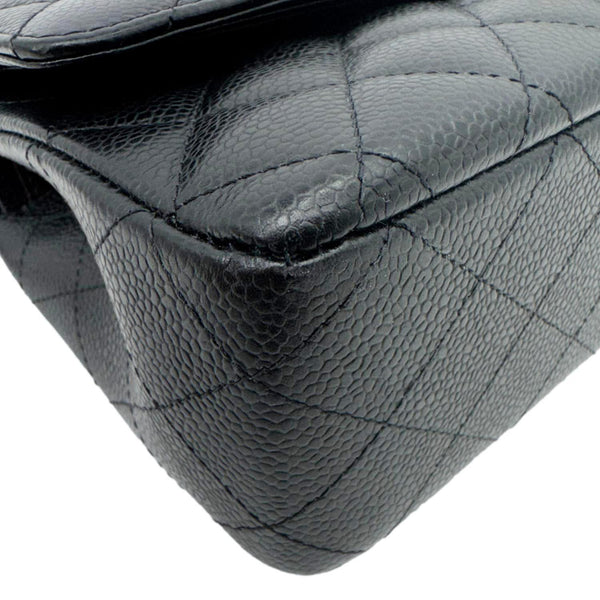 CHANEL Classic Double Flap Medium Quilted Caviar Leather Shoulder Bag Black
