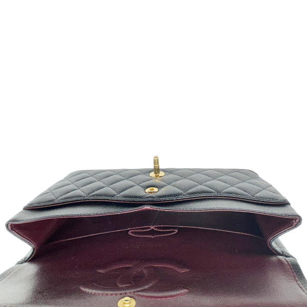 CHANEL Classic Double Flap Medium Quilted Caviar Leather Shoulder Bag Black