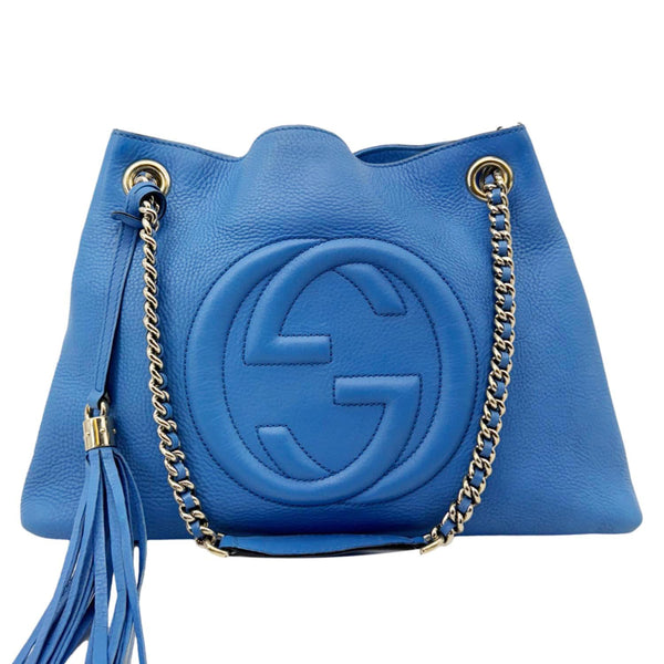 GUCCI Soho Medium Pebbled Leather Shoulder Bag Blue 308982