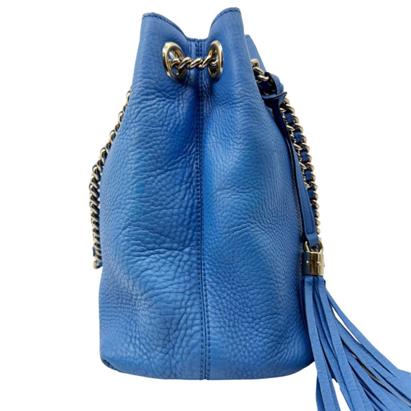 GUCCI Soho Medium Pebbled Leather Shoulder Bag Blue 308982