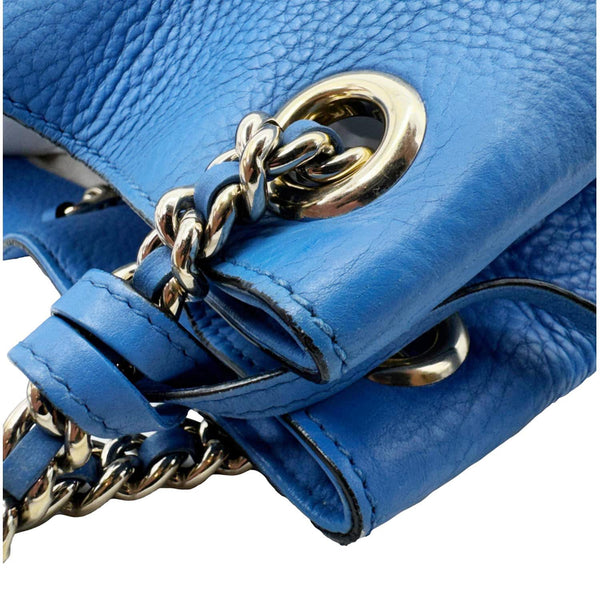 GUCCI Soho Medium Pebbled Leather Shoulder Bag Blue 308982