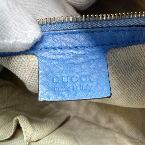 GUCCI Soho Medium Pebbled Leather Shoulder Bag Blue 308982