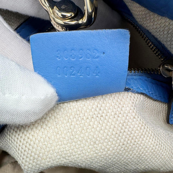 GUCCI Soho Medium Pebbled Leather Shoulder Bag Blue 308982