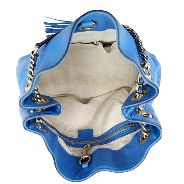 GUCCI Soho Medium Pebbled Leather Shoulder Bag Blue 308982