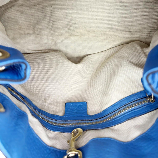 GUCCI Soho Medium Pebbled Leather Shoulder Bag Blue 308982