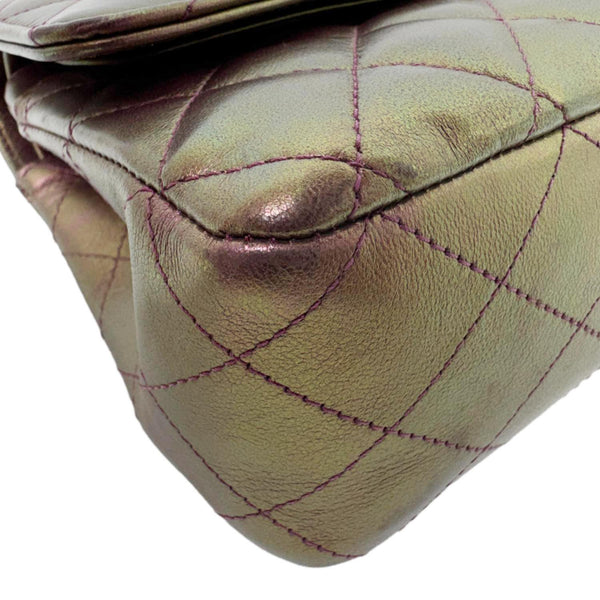 CHANEL Classic Double Flap Medium Quilted Iridescent Leather Shoulder Bag Multicolor