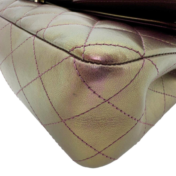 CHANEL Classic Double Flap Medium Quilted Iridescent Leather Shoulder Bag Multicolor