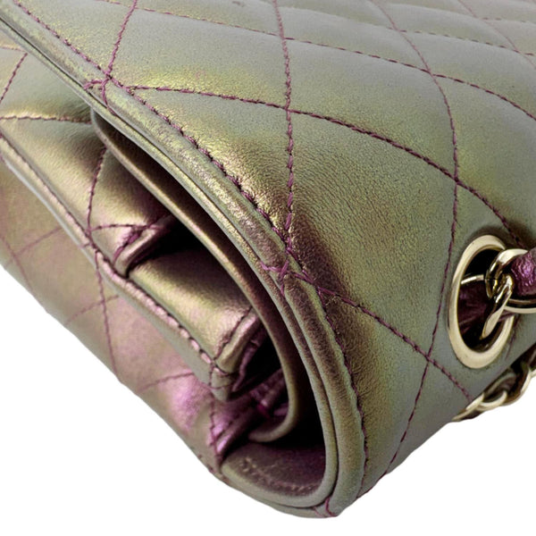 CHANEL Classic Double Flap Medium Quilted Iridescent Leather Shoulder Bag Multicolor