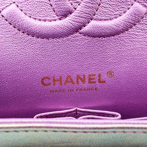 CHANEL Classic Double Flap Medium Quilted Iridescent Leather Shoulder Bag Multicolor