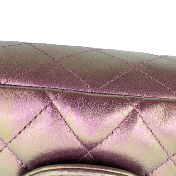 CHANEL Classic Double Flap Medium Quilted Iridescent Leather Shoulder Bag Multicolor
