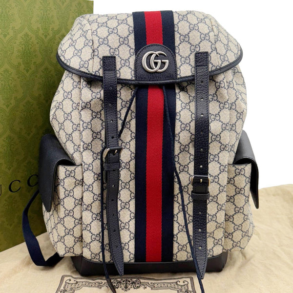 GUCCI Ophidia Medium GG Supreme Canvas Backpack Navy Blue 598140