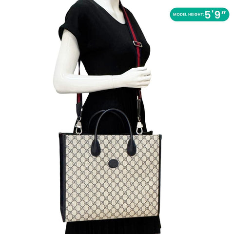 GUCCI Interlocking G Medium GG Supreme Canvas Tote Bag Navy Blue 674148