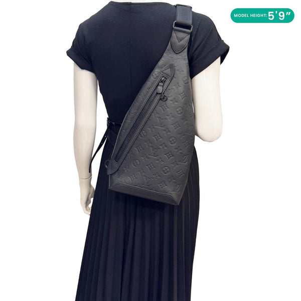 LOUIS VUITTON Duo Slingbag Monogram Shadow Leather Crossbody Bag Black