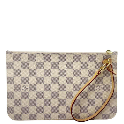 LOUIS VUITTON Neverfull Damier Azur Pochette Wristlet White