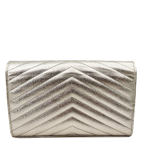 YVES SAINT LAURENT Cassandre Metallic Grain De Poudre Leather Shoulder Bag Silver