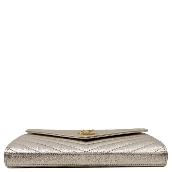 YVES SAINT LAURENT Cassandre Metallic Grain De Poudre Leather Shoulder Bag Silver