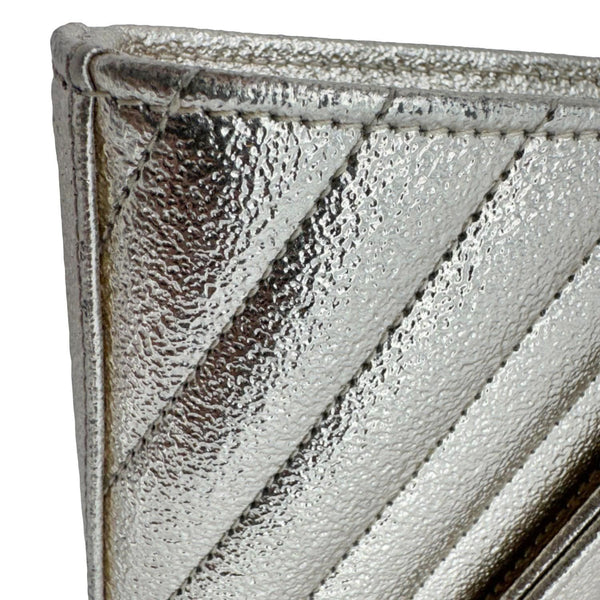 YVES SAINT LAURENT Cassandre Metallic Grain De Poudre Leather Shoulder Bag Silver