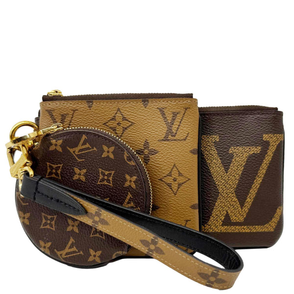LOUIS VUITTON Monogram Reverse Canvas Trio Pouch Bag Brown