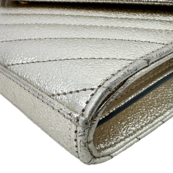 YVES SAINT LAURENT Cassandre Metallic Grain De Poudre Leather Shoulder Bag Silver