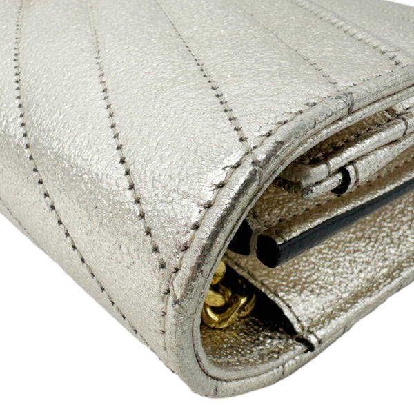 YVES SAINT LAURENT Cassandre Metallic Grain De Poudre Leather Shoulder Bag Silver