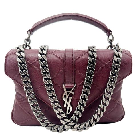 YVES SAINT LAURENT College Medium Diamond Quilted Leather Crossbody Bag Bordeaux