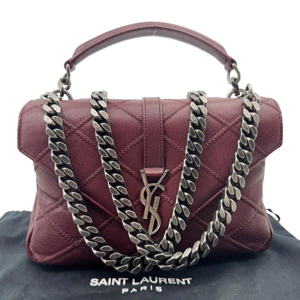 YVES SAINT LAURENT College Medium Diamond Quilted Leather Crossbody Bag Bordeaux