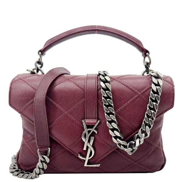 YVES SAINT LAURENT College Medium Diamond Quilted Leather Crossbody Bag Bordeaux
