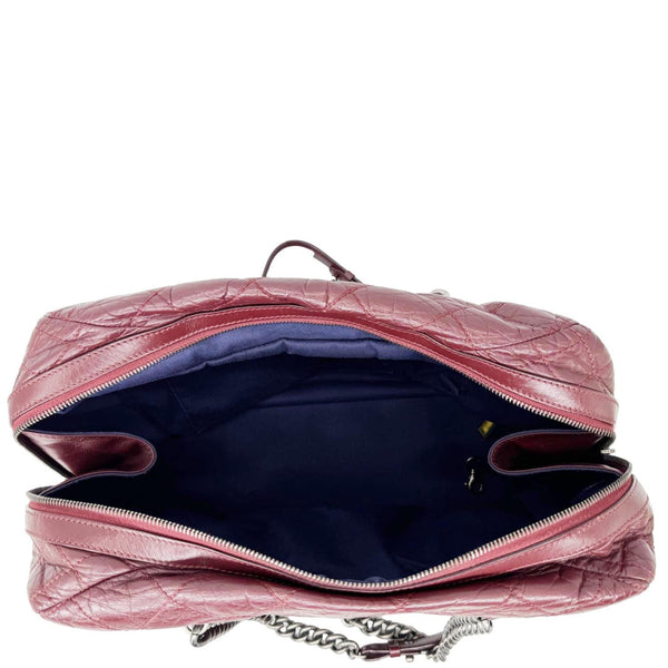 CHANEL Secret Large Aged Calfskin Quilted Leather Tote Bowling Bag Burgundy