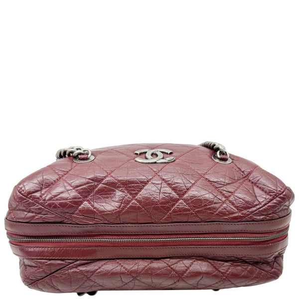 CHANEL Secret Large Aged Calfskin Quilted Leather Tote Bowling Bag Burgundy