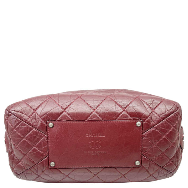 CHANEL Secret Large Aged Calfskin Quilted Leather Tote Bowling Bag Burgundy