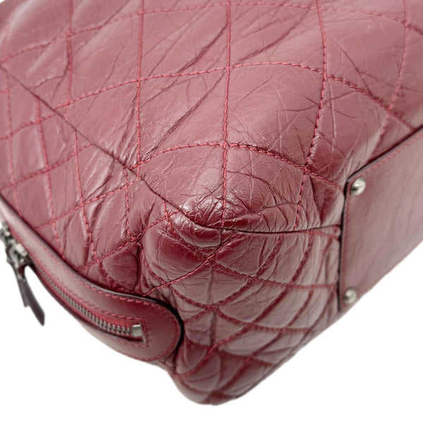 CHANEL Secret Large Aged Calfskin Quilted Leather Tote Bowling Bag Burgundy