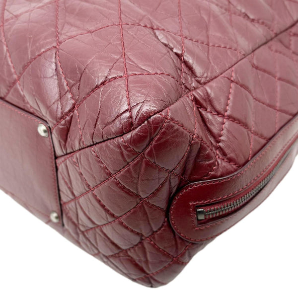 CHANEL Secret Large Aged Calfskin Quilted Leather Tote Bowling Bag Burgundy