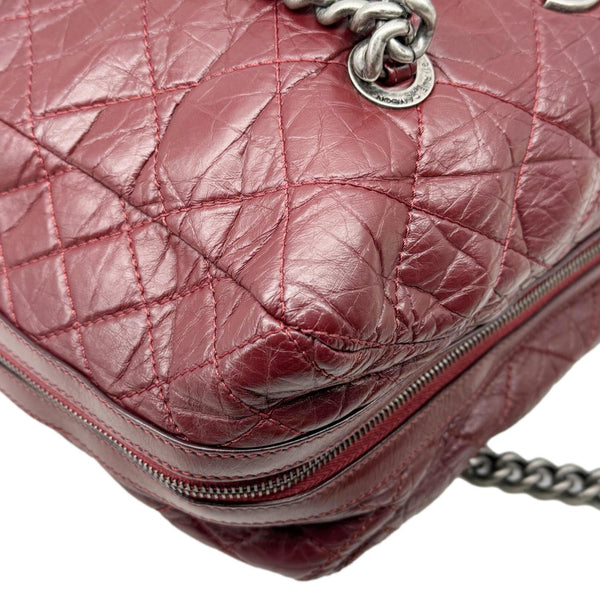 CHANEL Secret Large Aged Calfskin Quilted Leather Tote Bowling Bag Burgundy