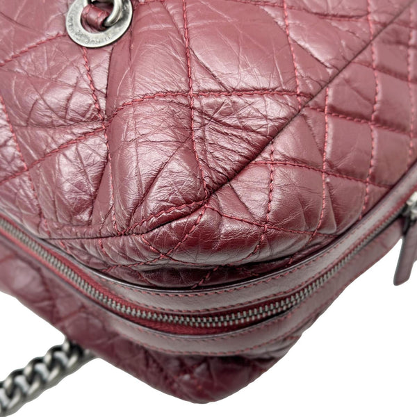 CHANEL Secret Large Aged Calfskin Quilted Leather Tote Bowling Bag Burgundy